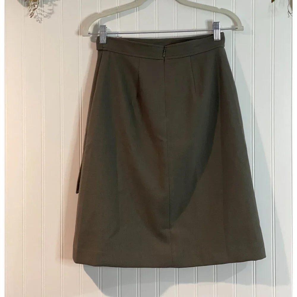 Ann Taylor Petite Olive Green A-Line Skirt With D-Ring Belt - Picture 14 of 14